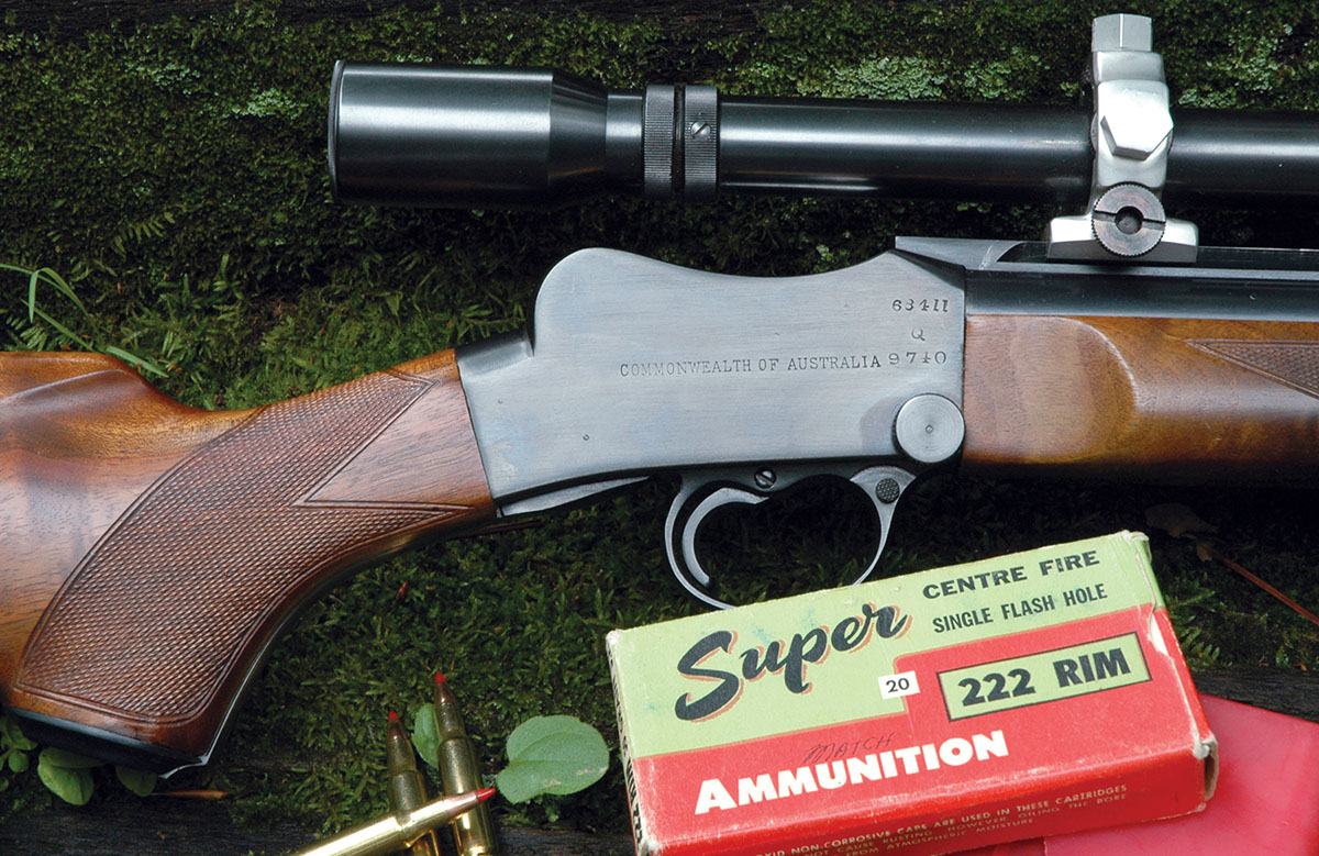 This custom rifle in 222 rimmed on a Martini Cadet single-shot action was built in the 1970s by Dave Talley, founder of Talley Scope Mounts. It has a heavy barrel and a nicely checkered walnut stock. The very first five-shot group Layne fired with the completed rifle at 100 yards, measured a very satisfying .552 inch. With the Unertl 12x Varmint scope, it weighs 10 pounds, 5.3 ounces.